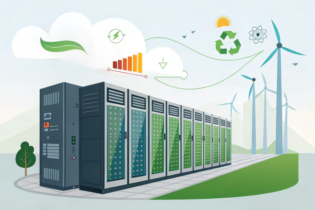 Efficacité Énergétique Image d'un graphique énergétique ou d'un bâtiment connecté, mettant en avant des solutions vertes